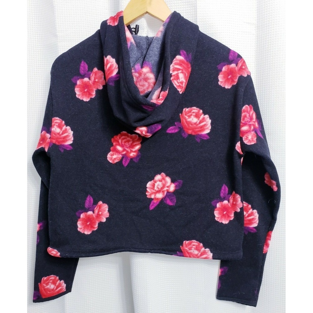 PINK Victoria's Secret Women XS Floral Rose Polar Fleece Cropped Hoodie Y2K - Picture 4 of 7